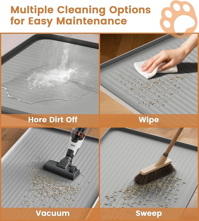 Cat Litter Mat for Litter Box, Waterproof Litter Trapping Mat with Raised Edge, Stops Litter Tracking & Protects Floors, Easy to Clean Cat Mat, 36x24 Inch, Grey
