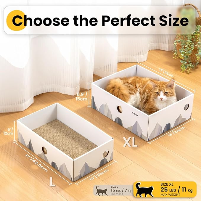 Conlun Cat Scratcher Box with 3-Layer Corrugated Pad, Heavy-Duty Double-Sided Cardboard Scratching Board & Bed, Checkered Design, for Cats,Jumbo