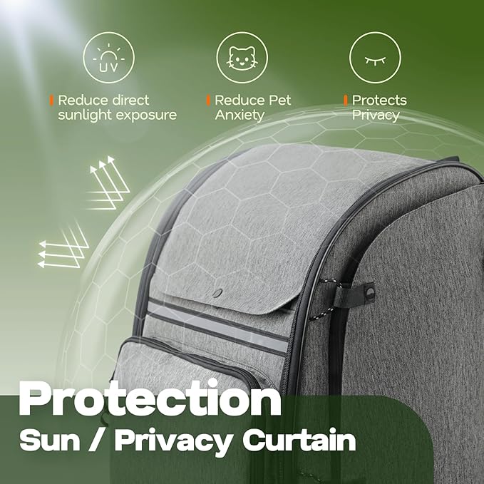 Premium Dog & Cat Carrier Backpack for Travel, Hiking & Vet Visits - Solid Durable Pet Backpack with Breathable Mesh, Safety Strap, Anti-Anxiety Curtain & Storage Pockets (Gray)