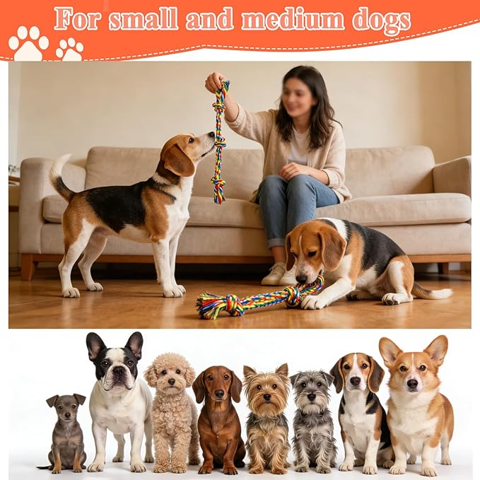 ASOCEA 5 Pack Dog Rope Toys Cotton Puppy Teething Rope Durable Chew Toys for Boredom Small Dogs Puppies Interactive Tug Toy for Training Fetching (Colorful)