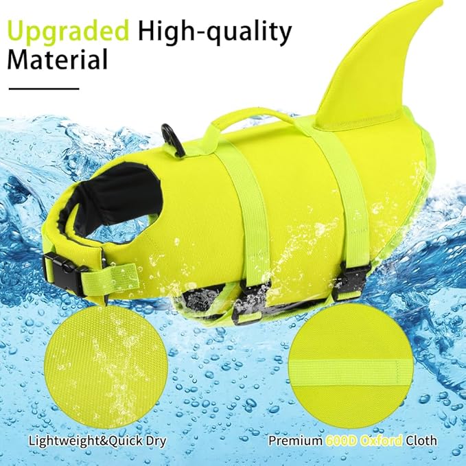 EMUST Dog Life Jacket, Dog Life Vest with Rescue Handle, Ripstop Puppy Safety Preserver for Swimming Pool Beach Boating Kayaking (XS, BrightYellow)