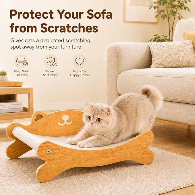 Cat Scratcher Bed for Indoor Cats & Hammock Lounge & Scratch Pad,Wooden Modern Cat Scratcher & Cat Beds & Furniture Sturdy and Durable for All Types of Cats Play and Rest