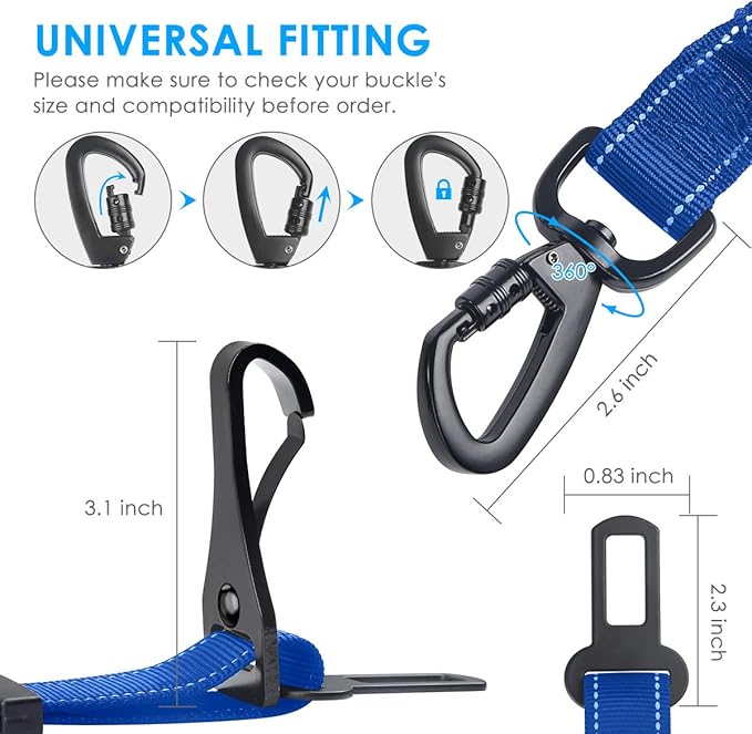 URPOWER 3-in-1 Dog Seat Belt for Car, 2 Pack Adjustable Bungee Dog Car Harness with Seatbelt Buckle & Latch Hook, Reflective & 360° Swivel Heavy Duty Pet Safety Belts for Dogs and Cats