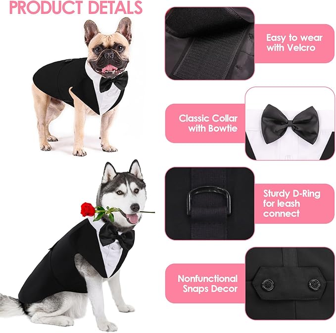 AOFITEE Dog Tuxedo for Large Dogs, Formal Dog Suit and Tie, Gentle Dogs Wedding Party Suit Bow Tie Shirt, Pet Wedding Outfit with Detachable Bowtie Collar for Christmas Halloween Dress Up