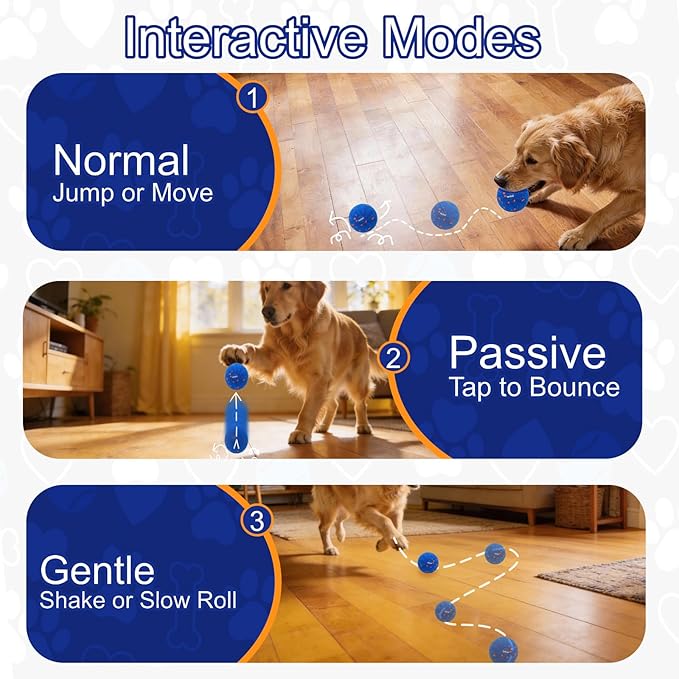 Ombrael Smart Interactive Dog Toys-Ball, Automatic Moving Bouncing Spinning, Washable Chew-Resistant to Keep Them Busy, for Medium Large Bored Dogs Indoor Outdoor Play