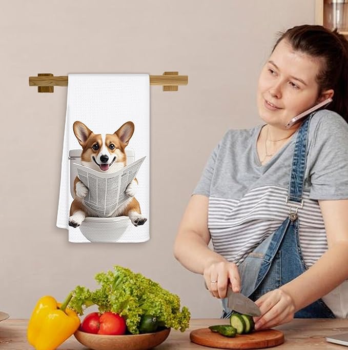 Funny Corgi Dog Hand Towels for Bathroom Washroom, Dog Bathroom Decor, Gifts for Corgi Lovers Women Men, Funny Puppy Dogs Bathrooms Hand Towels, 16x24 Inch