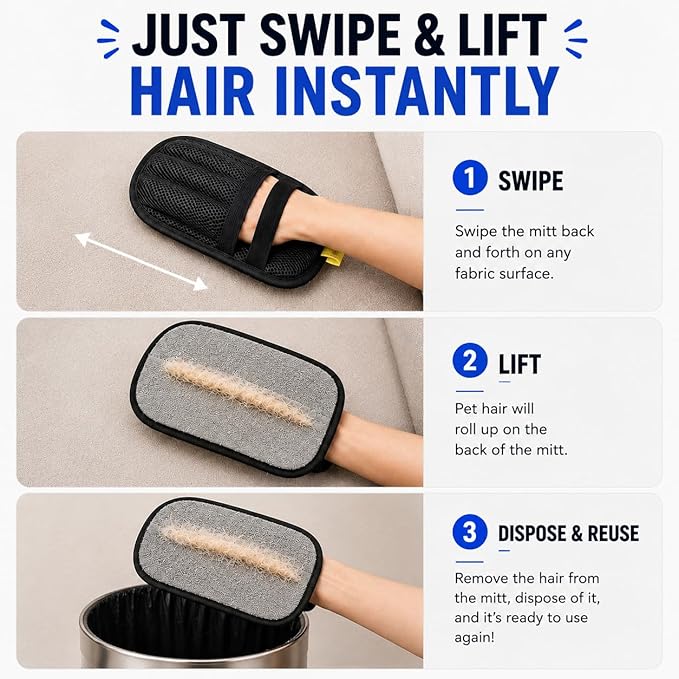 2 Pcs Pet Hair Removal Glove for Dogs & Cats, Newly Upgraded Reusable Electrostatic Pet Hair Remover Tool for Couch, Furniture, Bedding, Clothing & Car Seats
