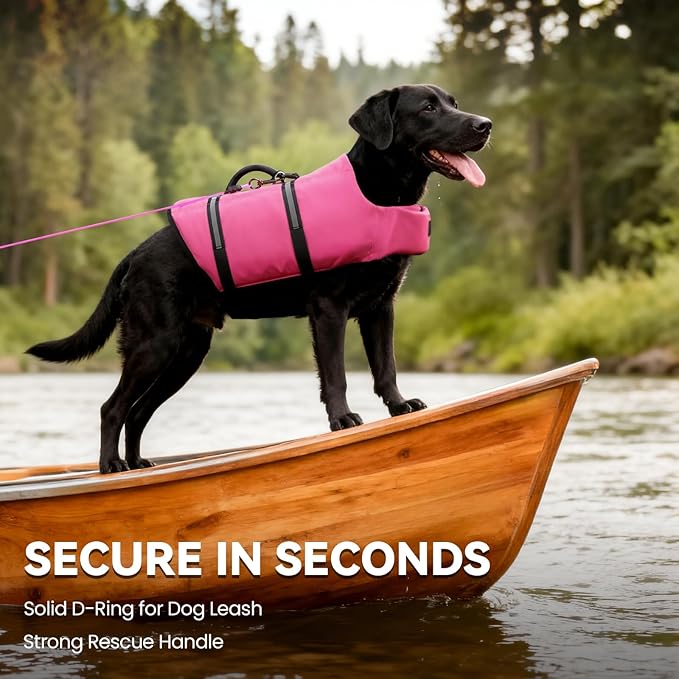 VIVAGLORY Rip Stop Dog Life Vest, Swimming Vest with Handle, Buoyancy for Doggy Puppy, Dog Life Jacket for Swimming & Boating, XL, Pink