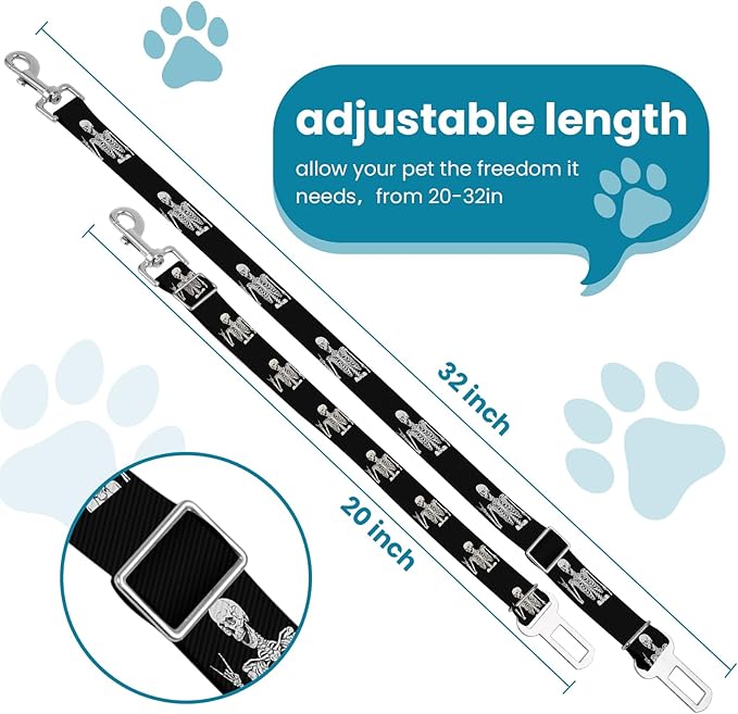 Adjustable pet cat and Dog car seat Belt，The Lanyard is Flexible and Adjustable from 20 to 33 inches (Skull)