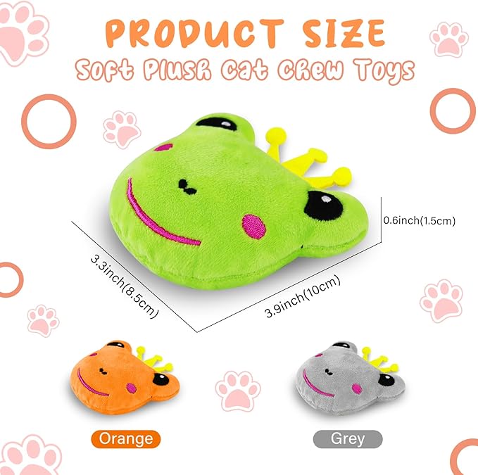 Andiker Cat Catnip Toys, 3Pcs Cat Interactive Toys for Indoor Cats, Soft Plush Kitten Chew Toys with Crinkle Paper for Relieve Stress, Reduce Boredom, Teething (Frog)