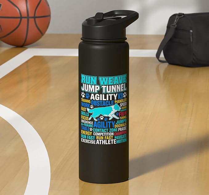 Run Weave Jump Tunnel Dog Agility Stainless Steel Insulated Water Bottle