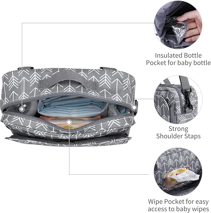 GOGOSO Universal Stroller Caddy Accessories All-in-One Baby Organizer with Insulated Pocket,Capacity for Diapers, Toys & Snacks, Dark Gray
