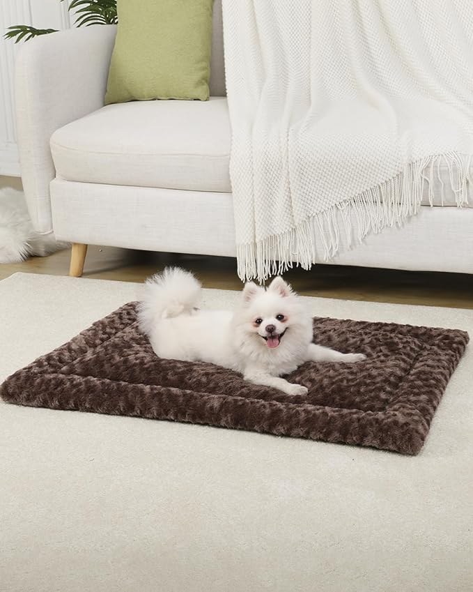Washable Dog Bed Reversible Dog Beds for Crate Soft Fluffy Kennel Pad Anti-Slip Pet Sleeping Mat for Large Jumbo Medium Small Dogs (Brown, 30.00" x 19.00" x 1.50")