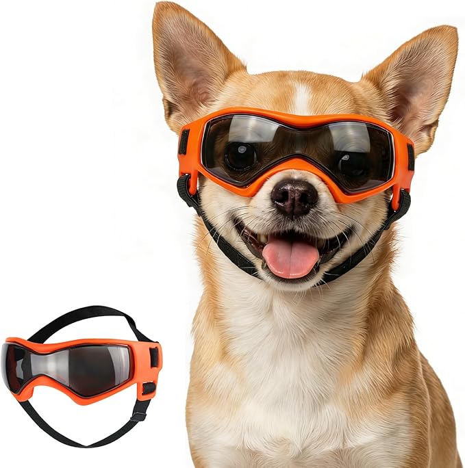 Dog Goggles for Extra Small Breed, Anti-UV Windproof Doggie Sunglasses, Small Dog Glasses Eye Protection for Riding Cycling Hiking, Orange