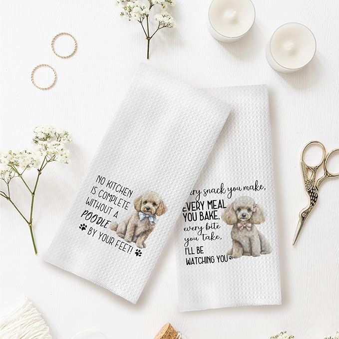 Poodle Kitchen Towels - Set of 2, 16x24 Inches with Poodle Decor, Ideal Dog Lover Gifts