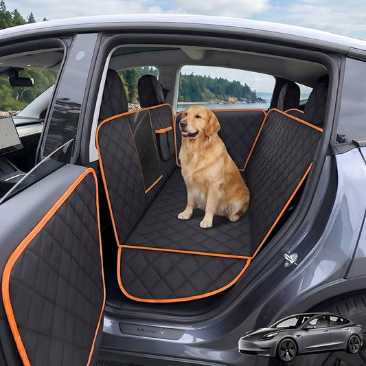Dog Car Seat Cover for Tesla Model Y/3 with 2PCS Car Door Protector 100% Waterproof Pet Car Seat Cover Protects Vehicle from Hair, Scratches and Dirt, Customized Dog Car Hammock for Model Y/3