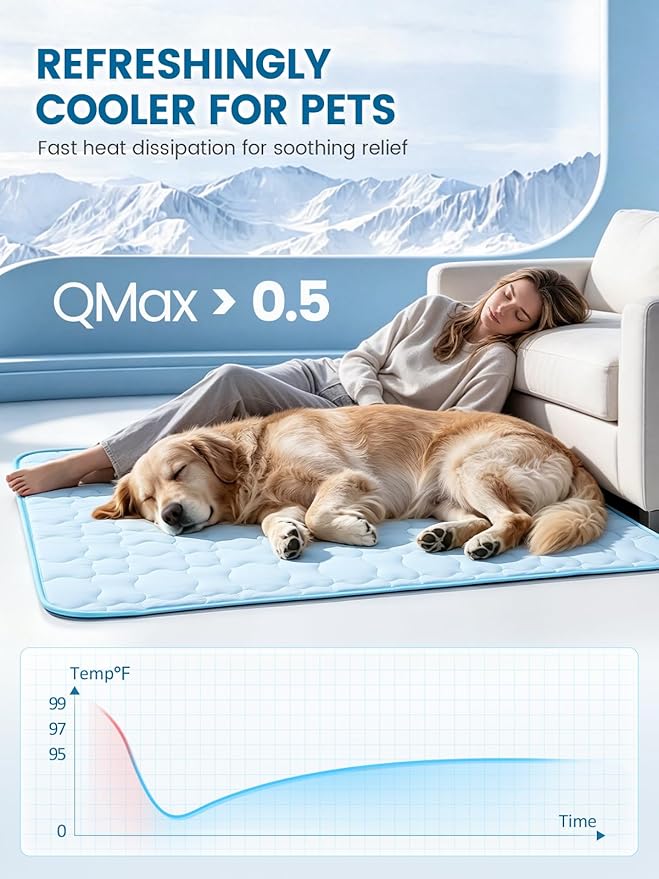 Mora Pets Dog Cooling Mat Pet Cooling Pad for Dogs & Cats Q-Max>0.5, Breathable Washable Self Cool Dog Mat for Indoor Floors, Crate, Sofa & Outdoor Use, Non Gel Summer Ice Silk Cold Pad Small 28x22