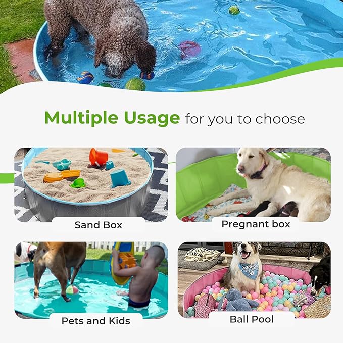 Foldable Dog Pool for Large Dogs 63", Hard Plastic Kiddie Pool for Dogs, Collapsible Dog Pool with Rigid PP Core, Non-Slip PVC, Durable Pet Bath Tub for Indoor/Outdoor Backyard, Green