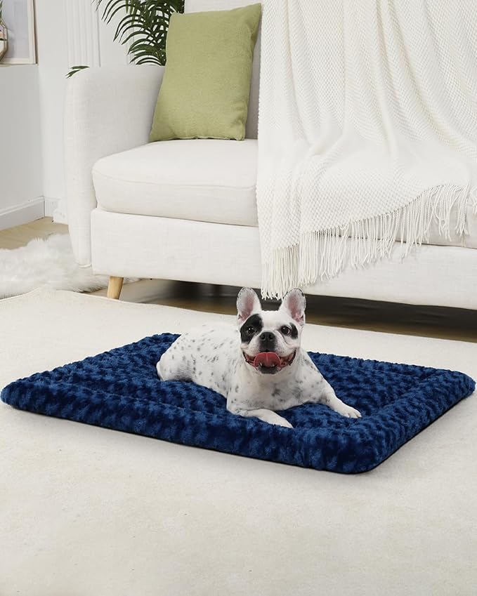 Washable Dog Bed Reversible Dog Beds for Crate Soft Fluffy Kennel Pad Anti-Slip Pet Sleeping Mat for Large Jumbo Medium Small Dogs (Blue, 36.00" x 23.00" x 1.50")