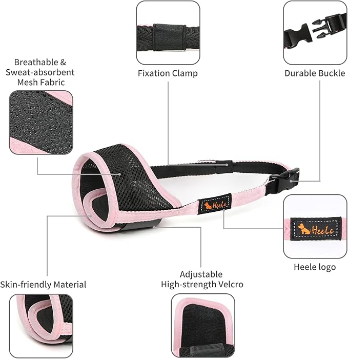 HEELE Dog Muzzle,Soft Nylon Muzzle Anti Biting Barking Chewing,Air Mesh Breathable Drinkable Adjustable Loop Pets Muzzle for Small Medium Large Dogs 4 Colors 4 Sizes (Pink, XL)