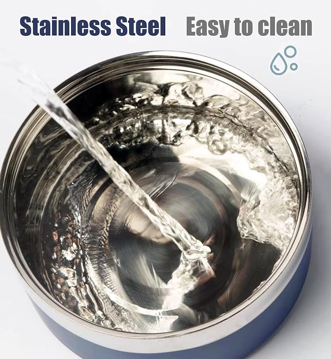 Dog Bowl, Dog Food Water Bowl with Non-Slip Rubber Base, Stainless Steel, Double Wall Small Medium Large Dogs, 32oz, Pack of 2 (Grey)