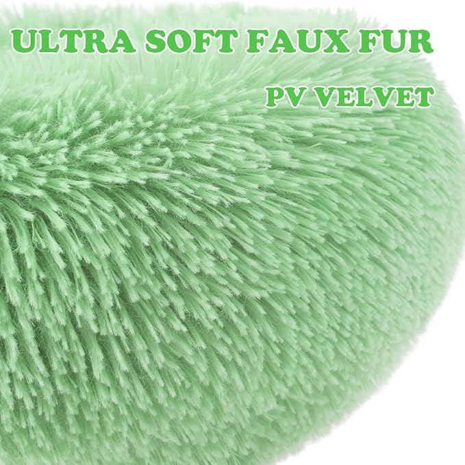 otoez Kitten & Puppy Extra Small XS Round Dog & Cat Anti Anxiety Plush Pet Calming Donut Bed with Non-Slip Waterproof Bottom, Washable (15.7", Green)