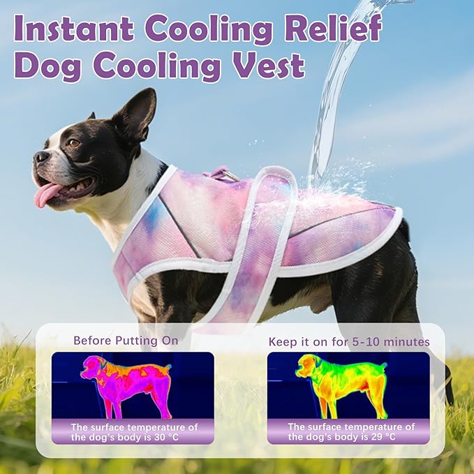 Dog Cooling Vest – Lightweight Pet Cooling Shirt 3D Breathable Mesh, Reflective Strips & UV Protection for Walking, Hiking, Park – Adjustable Fit Dog Cooler Jacket with D-Ring U-DCV03XL