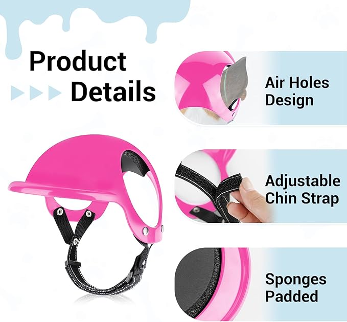 Small Dog Goggles with Helmet, 2PCS Pet Sunglasses and Dog Motorcycle Helmet with Ear Holes, Small Medium Breed Outdoor Driving Walking Biking Protection, All Pink