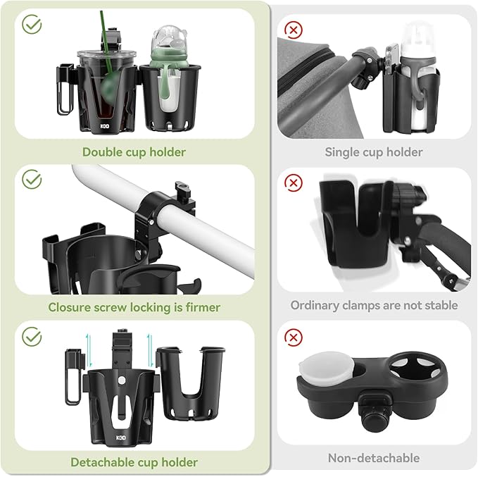 KDD Stroller Cup Holder with Phone Holder, 3-in-1 Removable Bottle Holder, 360 Degrees Rotation Drink Holder for Wheelchair, Stroller, Bike, Walker, Scooter, Bicycle, Uppababy, Bugaboo, Britax