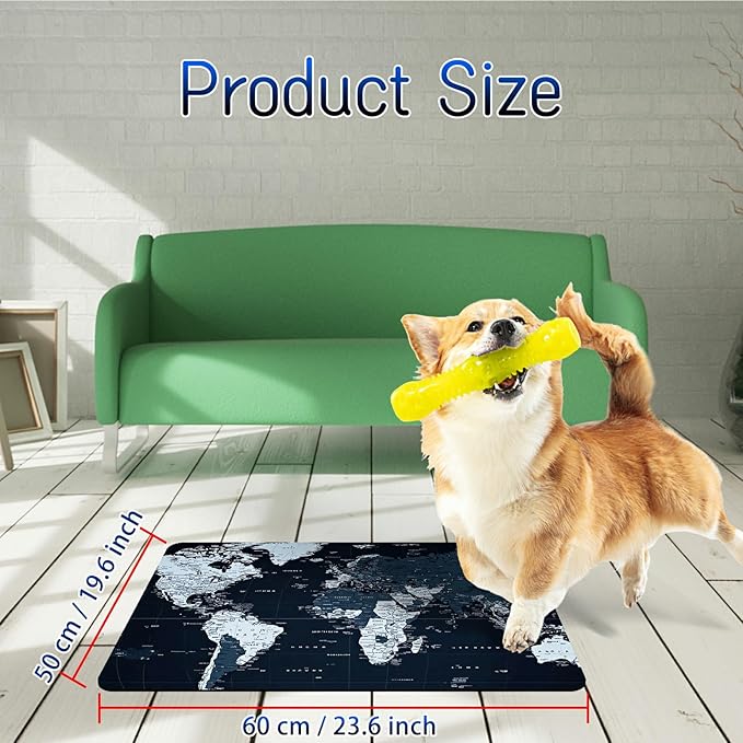 Dog Food Mat, 19.6" x 23.6" Absorbent Pet Feeding Mat for Food and Water, Waterproof Diatom Mud Pet Placemat with Non-Slip Rubber Backing, Easy Clean Cat Bowl Mat for Floors - Grey Map