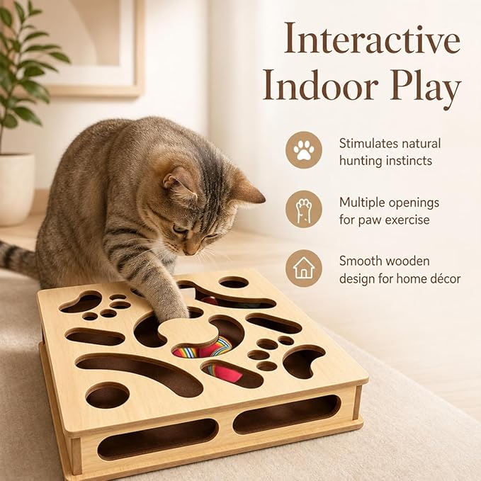 Cat Claw Saver Box （Large）, Solid Wood Construction Cat Nail File Scratcher with Sandpaper Inside, Nail File Box Stress Free Alternative to Clippers and Grinders(Bell Ball)