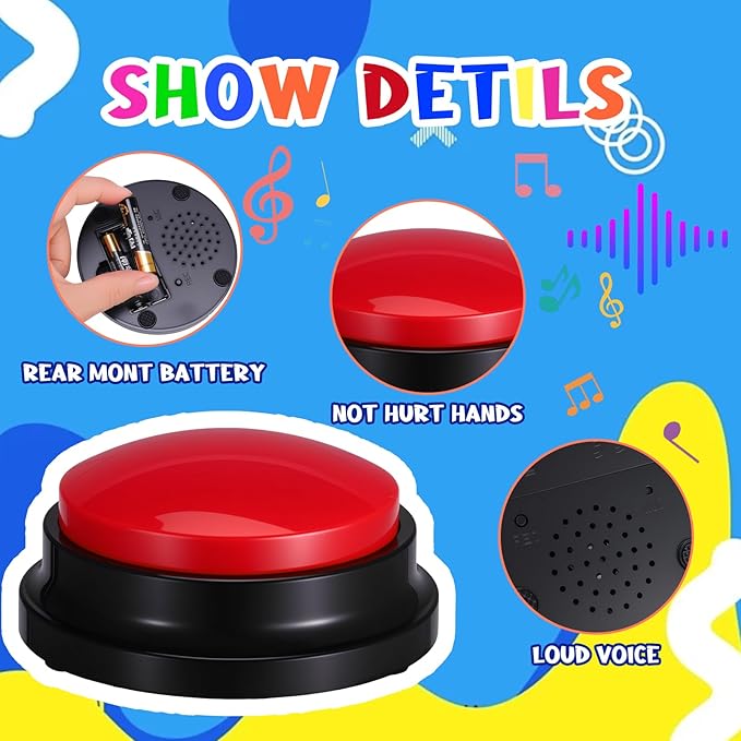 8 Pieces Recordable Answer Buzzers Button Answer Buzzers Game Show Buzzer Recordable Button Classroom Buzzers Perfect for Study Office Home and Pet Buttons Training Toy