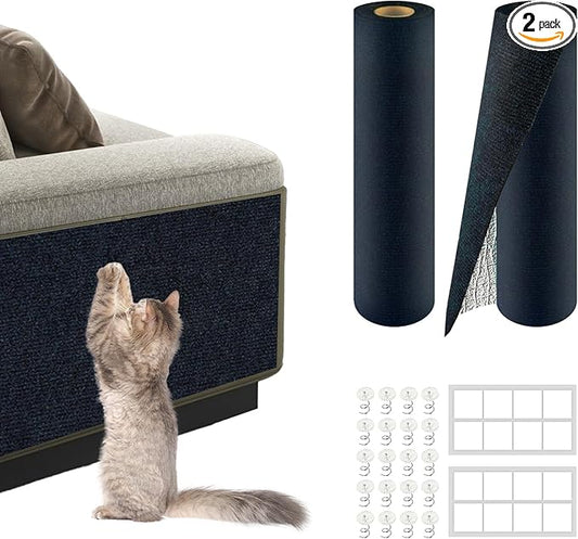 2Pack Total 78.7"x15.8" Cat Scratch Mat for Cat Couch Furniture and Wall Protector | Trimmable Self-Adhesive Carpet Climb Cat Scratcher for Covering Cat Tower and Replacement Pads (Blue)