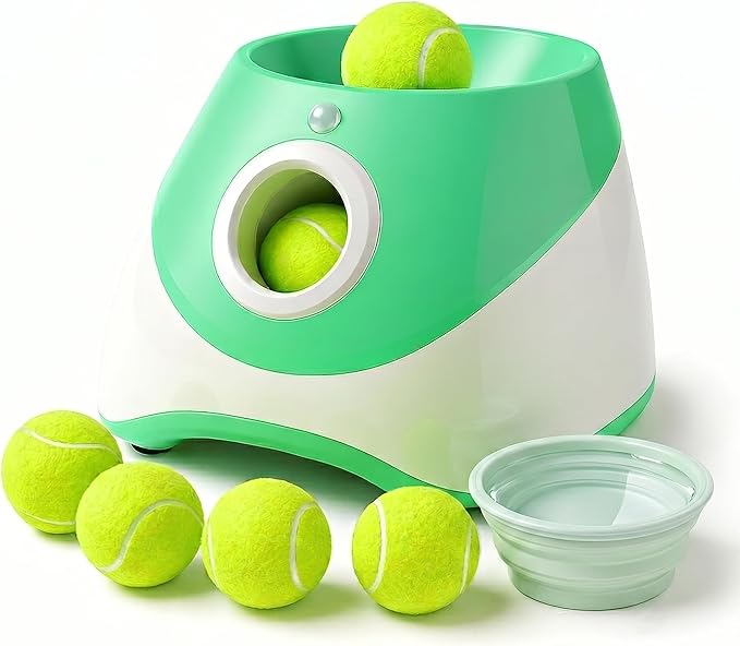 Dog Ball Thrower – Automatic Interactive Pet Tennis Ball Launcher with 6 Balls, USB Charging & Multiple Distance Settings – Indoor & Outdoor Training & Play Toy for Small & Medium Dogs