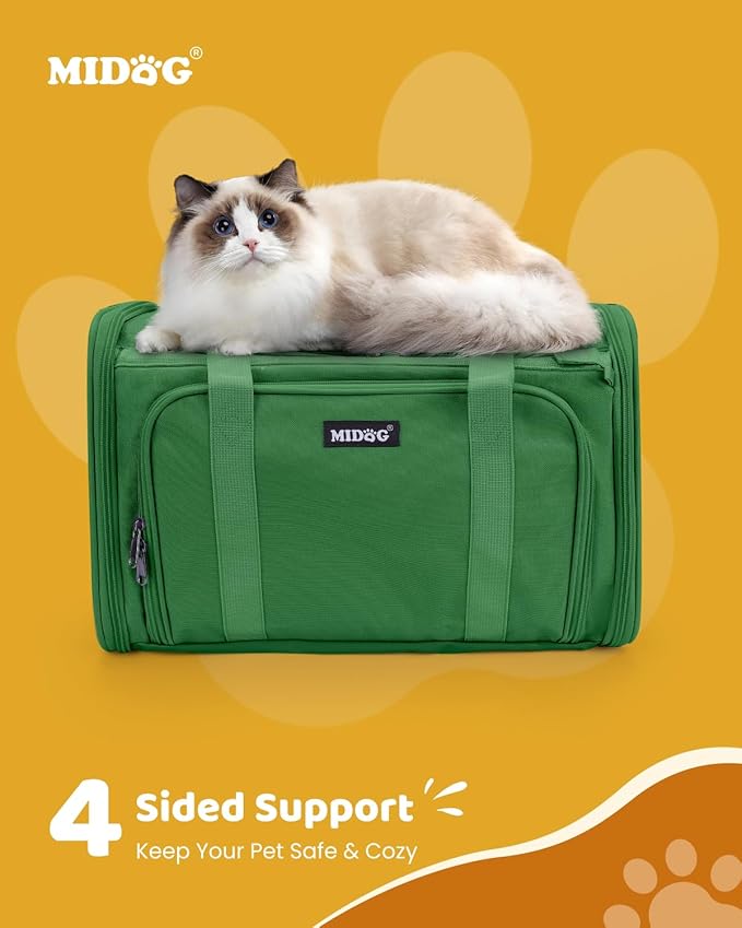 MIDOG Cat Carrier Soft for Small to Medium-Sized Cats,Up to 15 Lbs, TSA Airline Approved Soft Sided Pet Carrier,Collapsible Travel Cat Carry Bag(Grey)