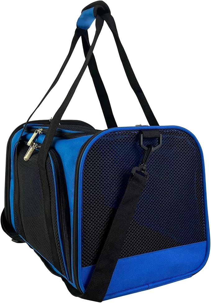 Airline Approved Soft Sided Pet Carrier, 17.5X11X11 Travel Tote with Soft Padded Bedding with Strong 1/4" Wood Base, Seatbelt & Luggage Attachment, Perfect for Cats and Small Dogs