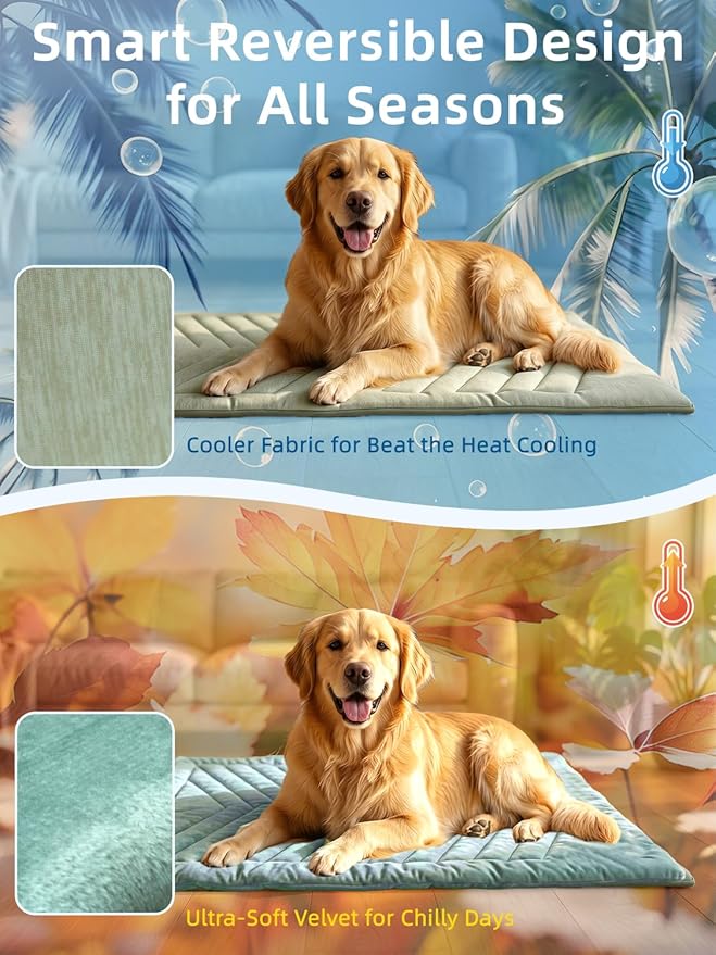 Cooling Mat for Dogs, 150x102cm No Gel Dog Cooling Mat, Cool Fabric Top & Velvet Back Giant Dog Blanket, Washable, Pet Cooling Mat for Dog & Cats, Summer Relief for Indoor Outdoor Crate Kennel