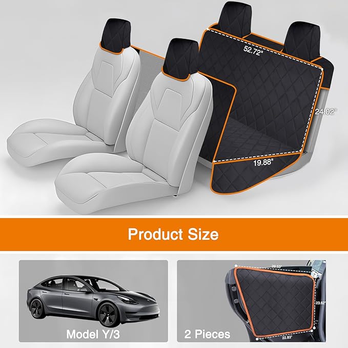 Dog Car Seat Cover for Tesla Model Y/3 with 2PCS Car Door Protector 100% Waterproof Pet Car Seat Cover Protects Vehicle from Hair, Scratches and Dirt, Customized Dog Car Hammock for Model Y/3