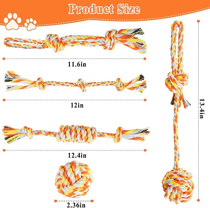 ASOCEA 5 Pack Dog Rope Toys Cotton Puppy Teething Rope Durable Chew Toys for Boredom Small Dogs Puppies Interactive Tug Toy for Training Fetching (Orange)