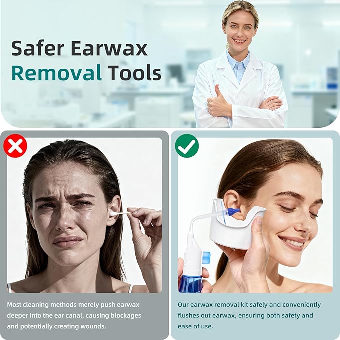 QISXROVY Ear Wax Removal Tool, Ear Cleaning Kit, Safe Ear Irrigation Flushing System for Adults & Kids, Large (50pcs accs), Transparent