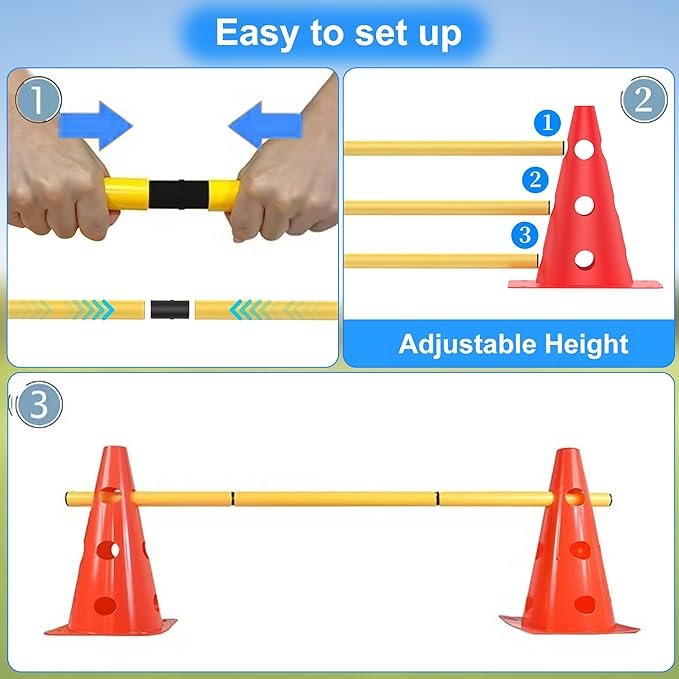 Football Training Cones Agility Soccer Cones, Indoor Outdoor and Festive Events Field Marker Agility Cones with 5 Adjustable Soccer Agility Training Poles
