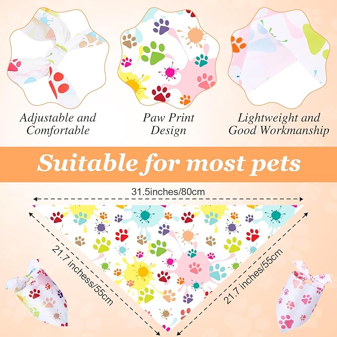 Abbylike 100 Pcs Paw Print Dog Bandanas Bulk Cute Footprint Bandanas for Dogs Triangle Kerchief Bib Scarf for Pets National Dog Day Party Costume Photo Props Accessories Pet Shops (31.5 x 21.7 x 21.7)