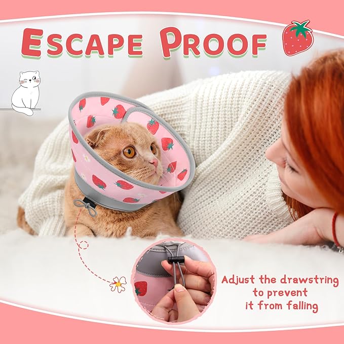 Cat Cone Collar Soft to Stop Licking, Adjustable, Foldable Lightweight Kitten Cones After Surgery Recovery for Cats & Kittens, Cat Cone Alternative, Easy Eating (Pink, M)