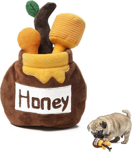 Hide and Seek Plush Stuffed Dog Toys, Squeaky Chew Toys with Crinkle Papper, Funny Toy Bundle Pack Perfect for Small, Medium and Large Dogs Reduce Boredom, Teeth Cleaning (Honey Jar)