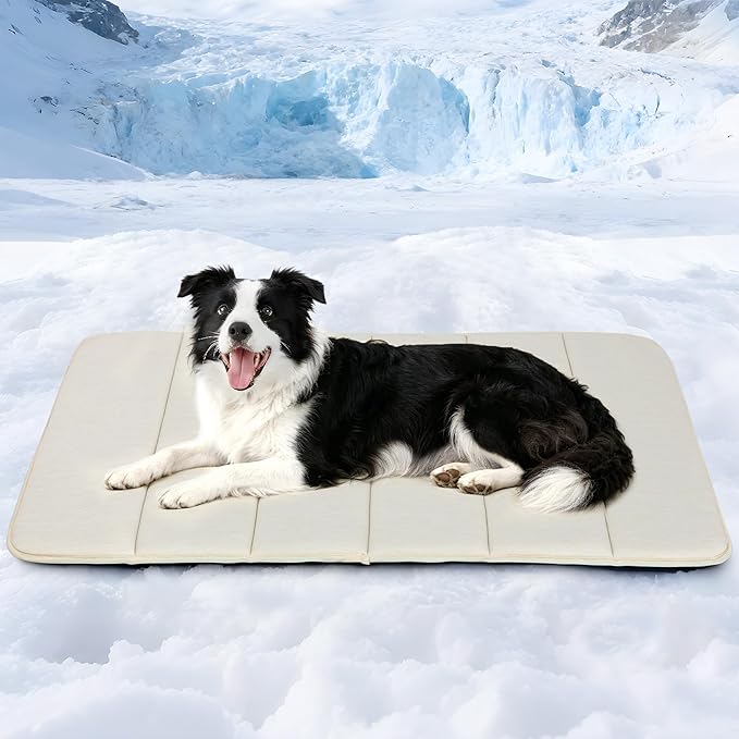 Dog Cooling Mat for Large Dogs - 35x23 Orthopedic Memory Foam Pet Pad for Summer, QMAX>0.5, Washable Premium Comfort Crate Pad for Your Furry Companion, Dark Beige