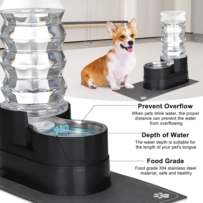 RIZZARI 8L Elevated Pet Water Dispenser – Stainless Steel Gravity Waterer with Auto-Refill Design for Medium and Large Dogs & Senior Pets -Comfortable Drinking Height for Living Rooms,Multi-Pet Homes