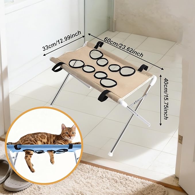 Pet Grooming Hammock with Eight Hole Hanging Harness Cat Grooming for Ear Cleaning Nail Trimming, Coffee