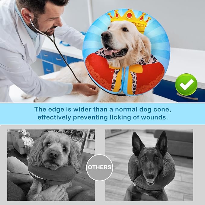 SCENEREAL Dog Cone Alternative After Surgery Donut Collar, Soft Pet Recovery Pillow Collar for Medium Large Dogs, Inflatable Adjustable Neck Collars to Prevent Licking, King Print E-Collars XL