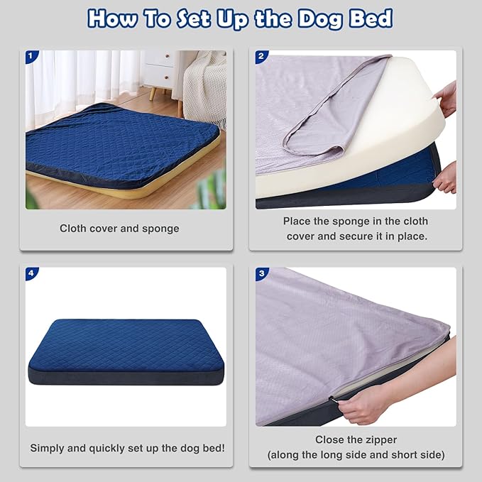 Large Dog Bed, Orthopedic Foam Big Dog Bed Mattress, 40 inch Joint Relief Pet Sleeping Beds, Non Slip Bottom with Removable Washable Cover, Dark Blue