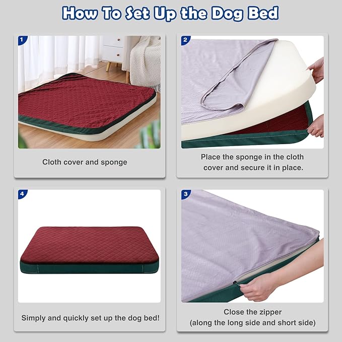 Large Dog Bed, Orthopedic Foam Big Dog Bed Mattress, 40 Inches Joint Relief Pet Sleeping Beds, Non Slip Bottom with Removable Washable Cover, Wine Red